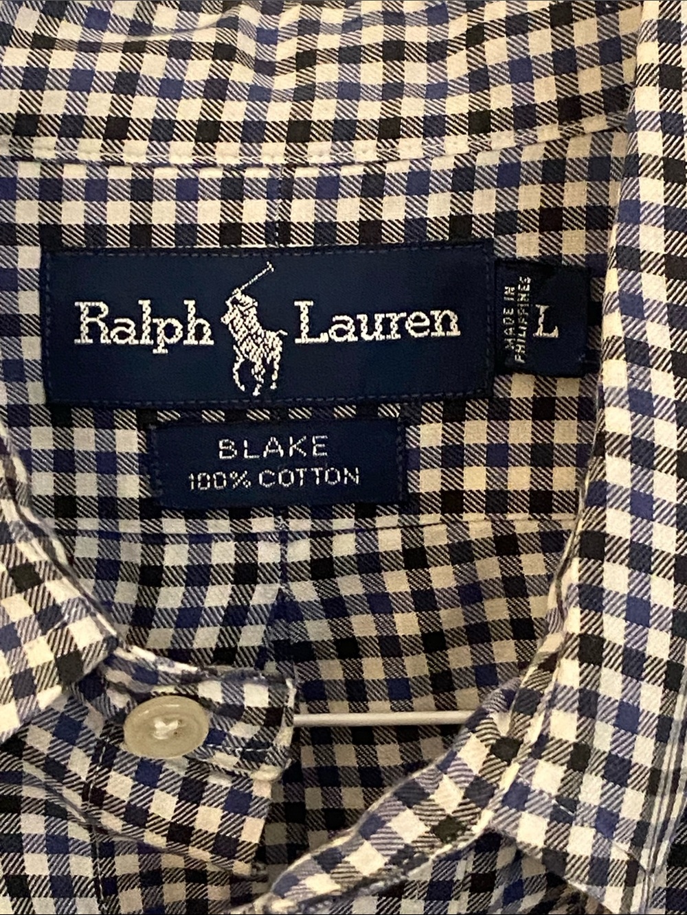 Polo Ralph Lauren Navy & White Gingham Long Sleeve Button-Down Shirt Size Large